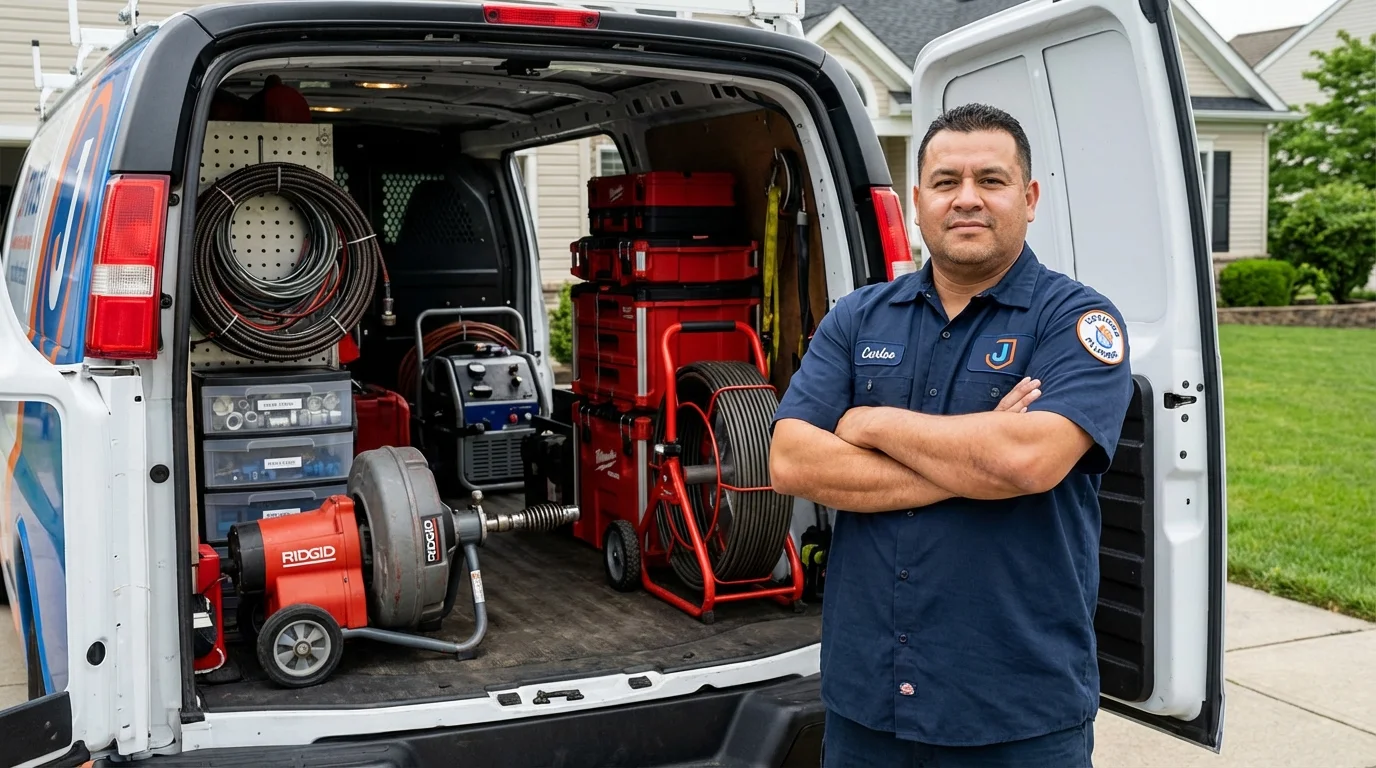 Professional drain cleaning equipment and Johns Plumbing LLC plumber in Hillsborough