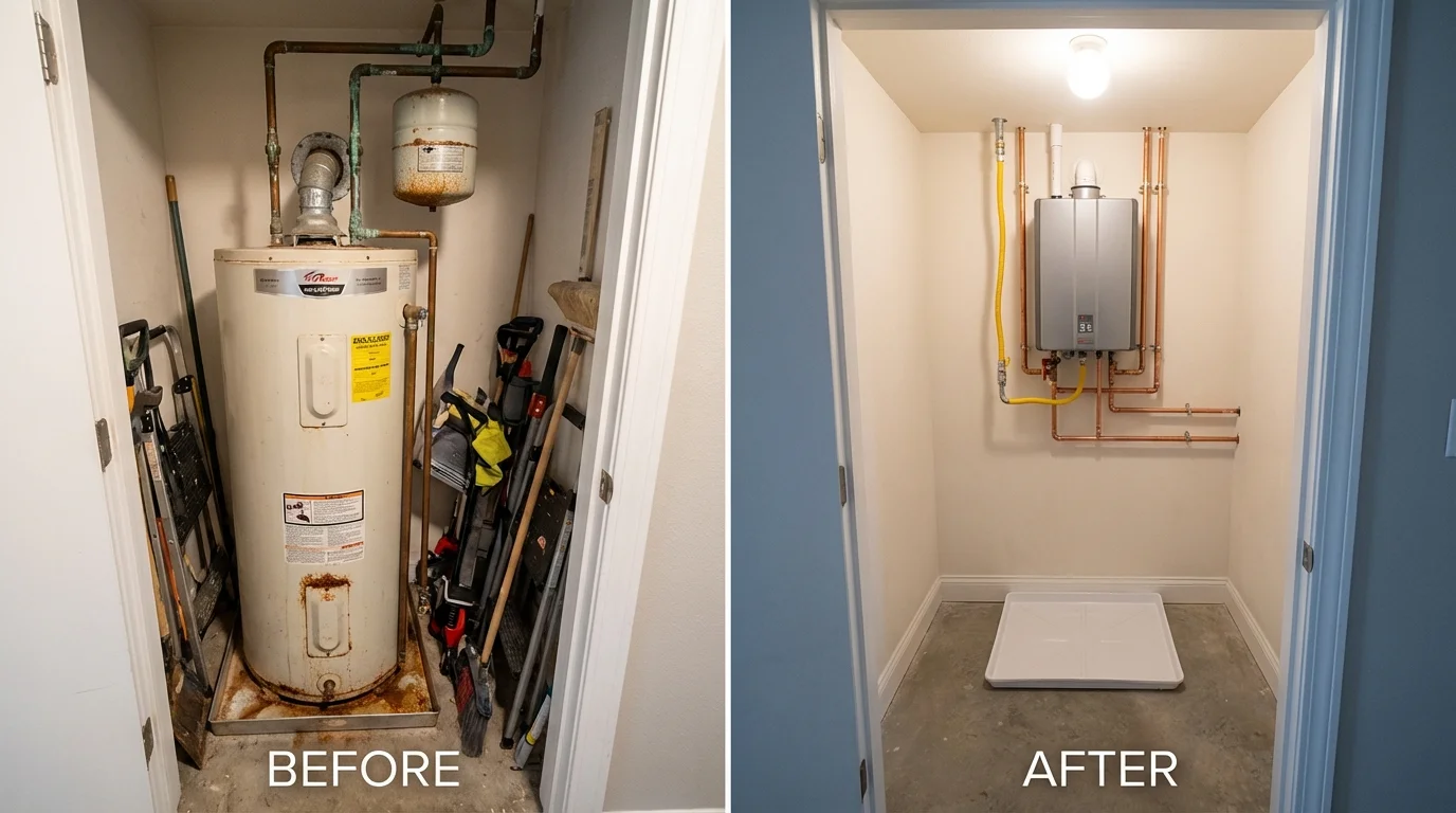 Tank water heater versus wall-mounted tankless unit comparison for Hillsborough, NC homeowners