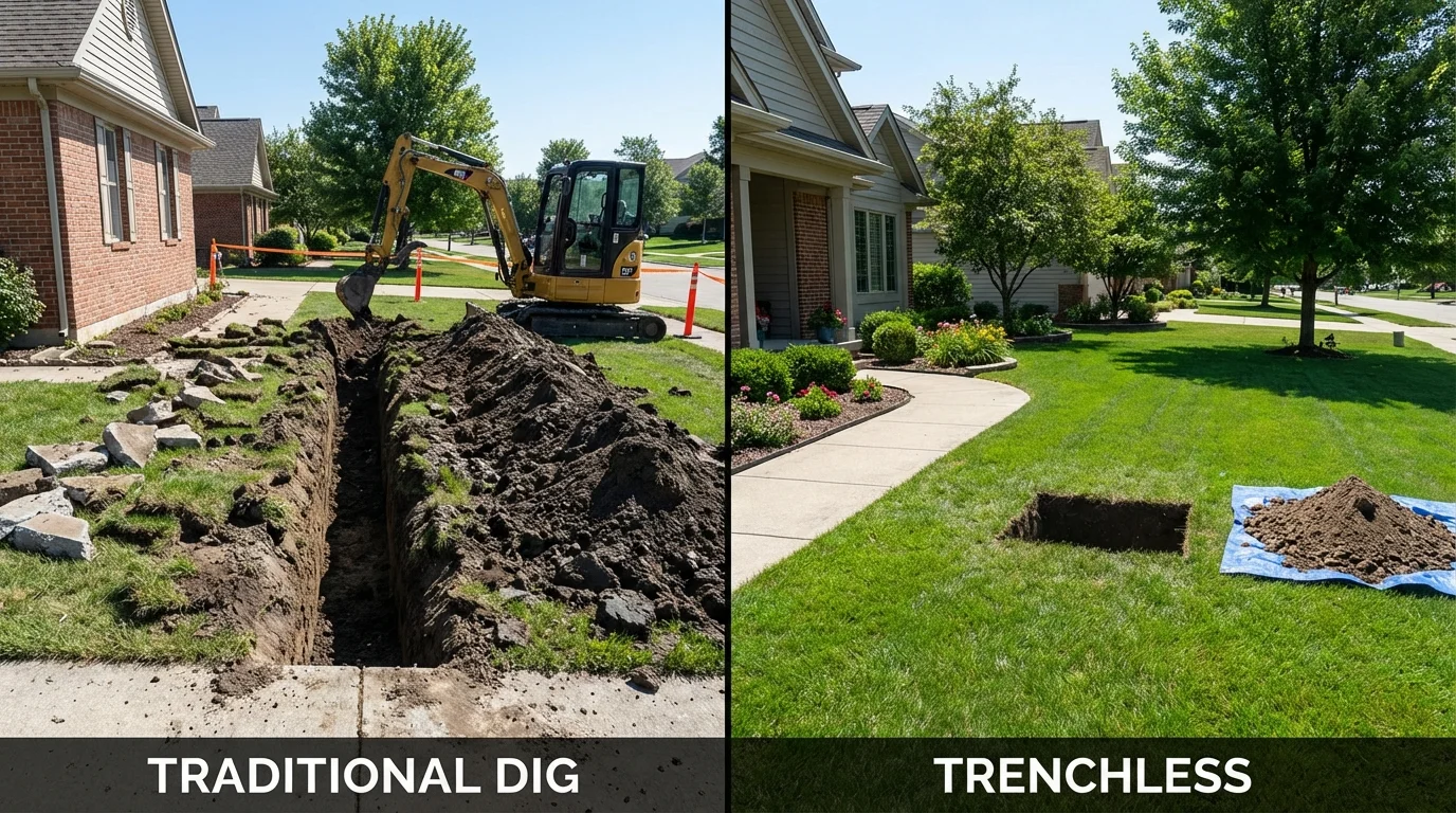 Trenchless sewer repair with minimal yard damage versus traditional excavation in Hillsborough, NC